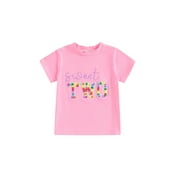 CIYCuIT Toddler Kids Girls Birthday T-shirt Cute Rainbow Letters Embroidered Short Sleeve Pullovers 2T 3T 4T 5T 6T Little Girls Casual Summer Tops